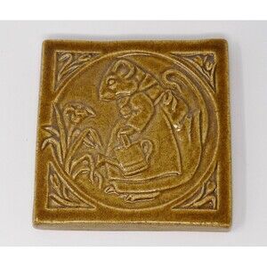 Carruth Studio 1996 Mouse Watering Garden Ceramic Tile